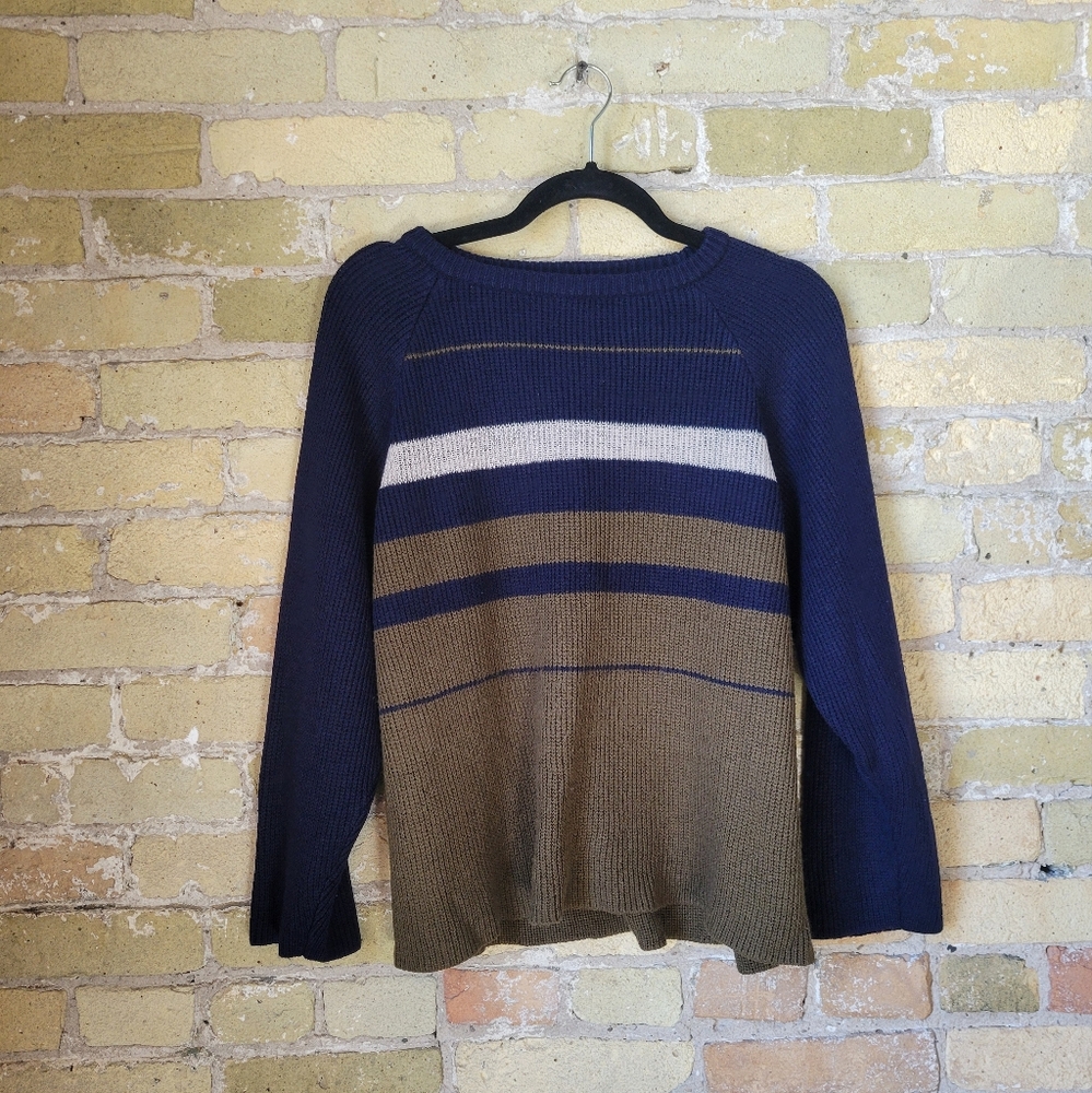 Vintage Bellini Collection Navy, Olive, And White Striped Sweater Size Medium
